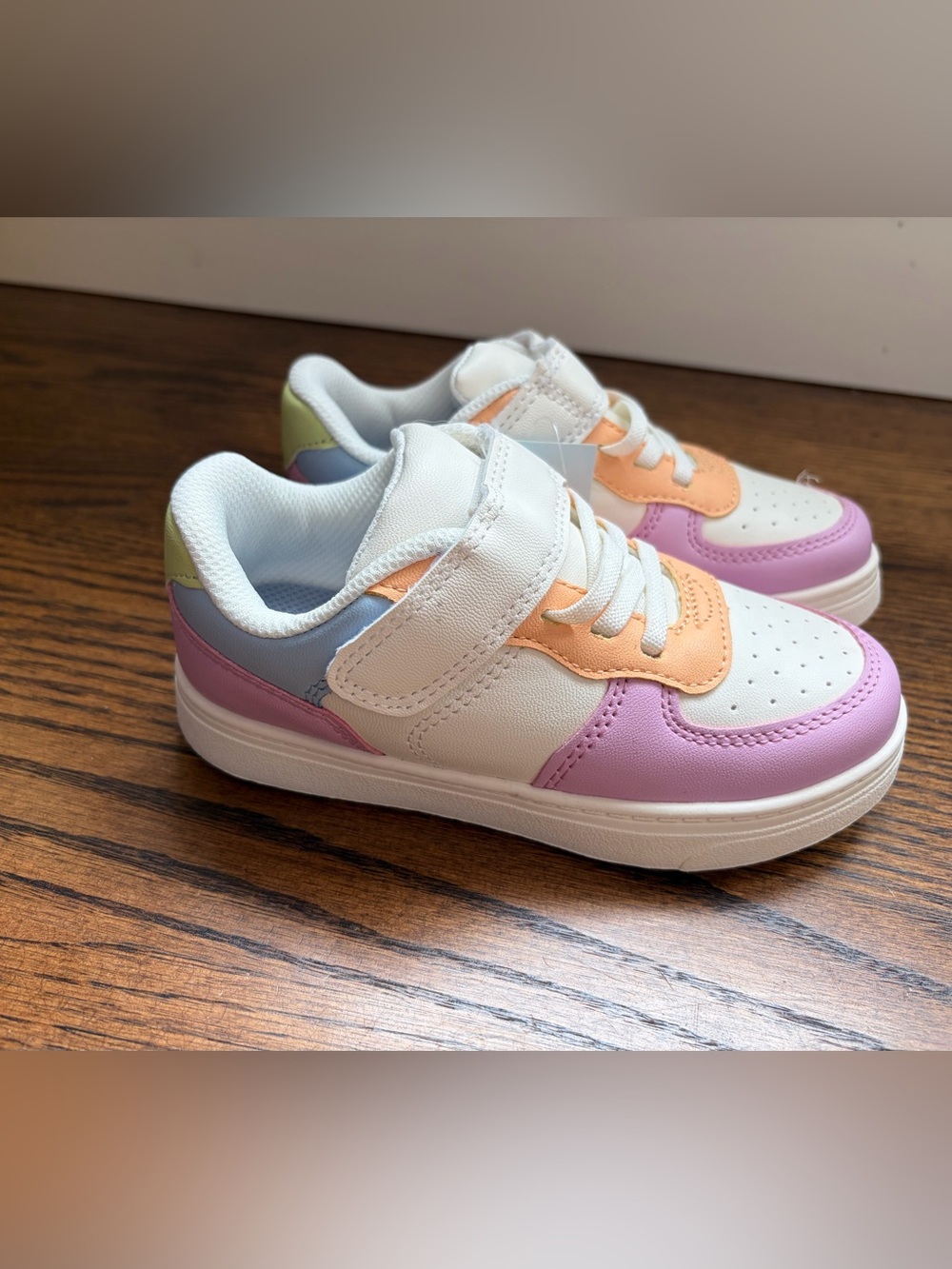 Cat & Jack Girls' White Sneakers with Pink, Peach & Light Blue Accents